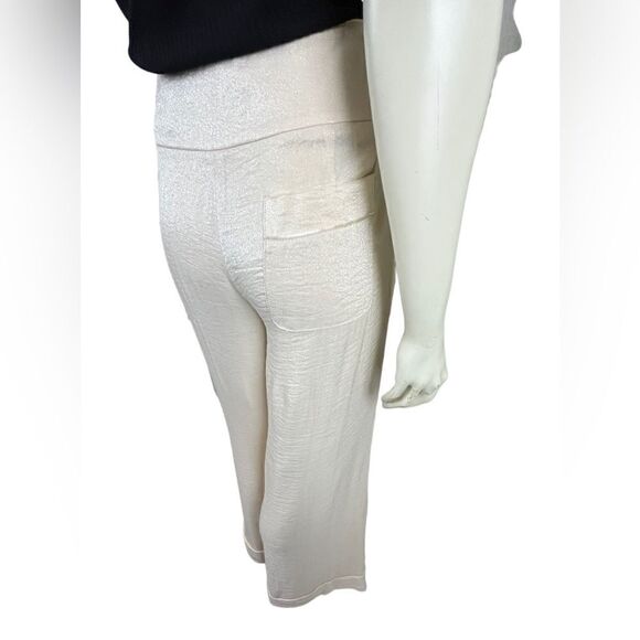 Black Label BCBG Max Azaria Wide Leg Ivory Shimmer Wide Waistband Dress Pants 10 - Picture 13 of 15